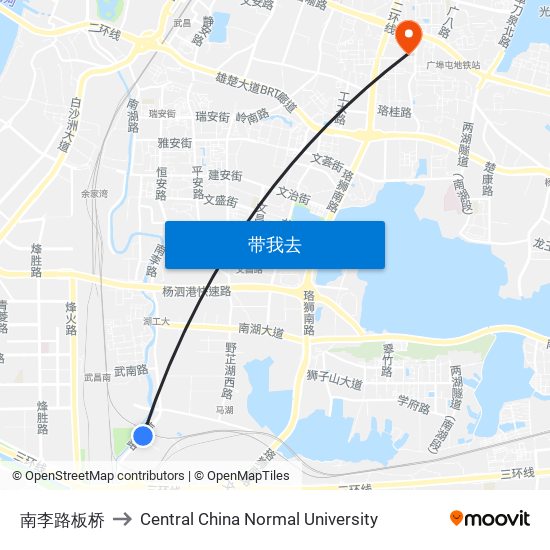 南李路板桥 to Central China Normal University map