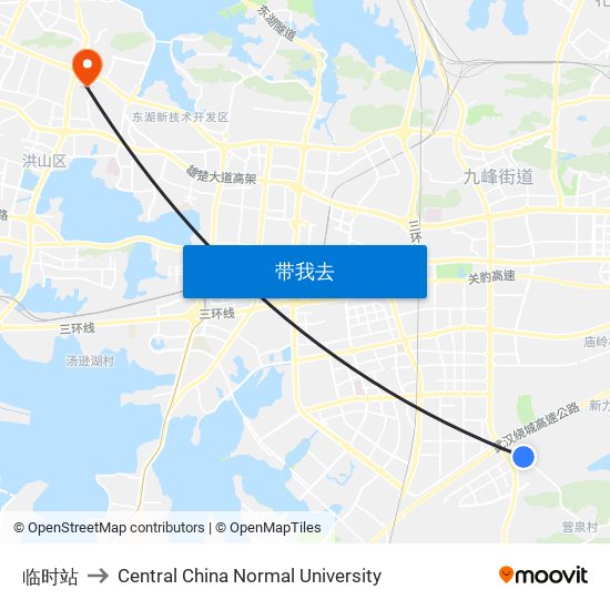 临时站 to Central China Normal University map