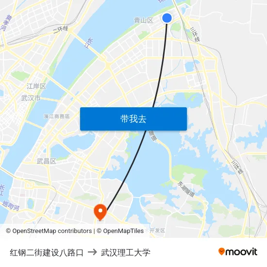 红钢二街建设八路口 to 武汉理工大学 map