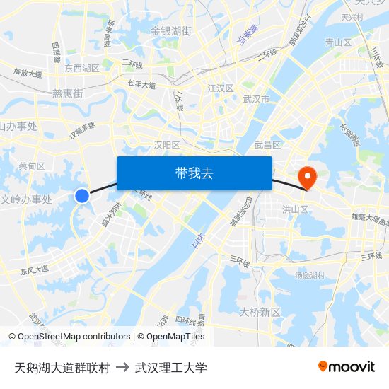 天鹅湖大道群联村 to 武汉理工大学 map