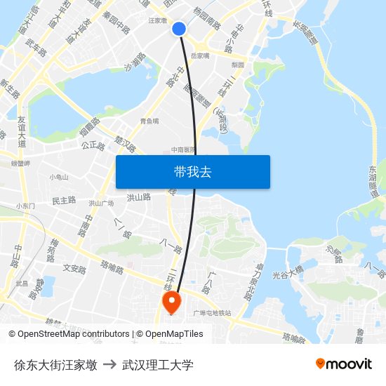 徐东大街汪家墩 to 武汉理工大学 map