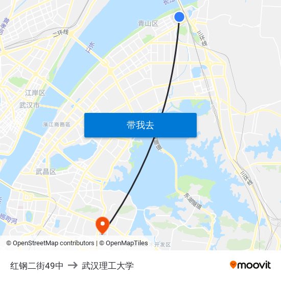 红钢二街49中 to 武汉理工大学 map