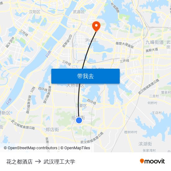 花之都酒店 to 武汉理工大学 map