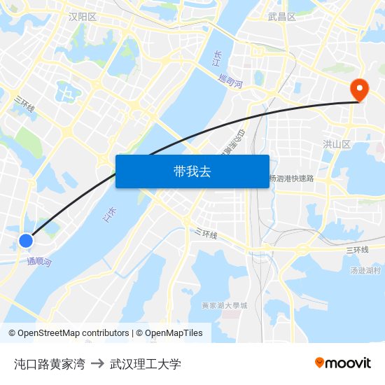 沌口路黄家湾 to 武汉理工大学 map