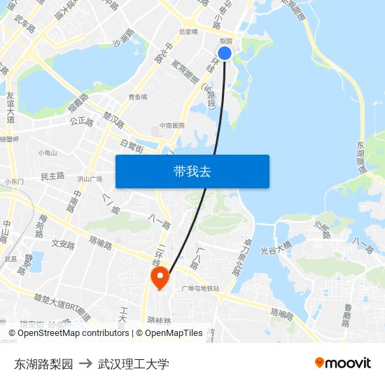 东湖路梨园 to 武汉理工大学 map