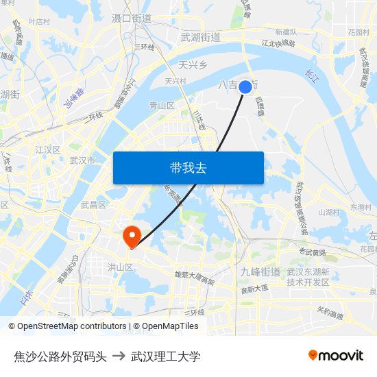 焦沙公路外贸码头 to 武汉理工大学 map