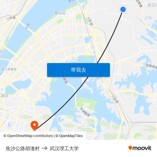 焦沙公路胡漖村 to 武汉理工大学 map