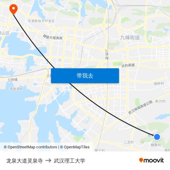 龙泉大道灵泉寺 to 武汉理工大学 map