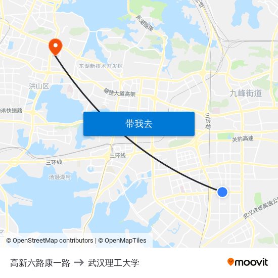 高新六路康一路 to 武汉理工大学 map