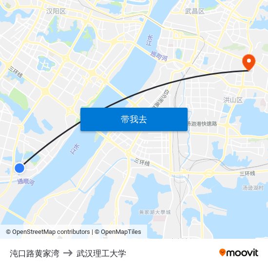 沌口路黄家湾 to 武汉理工大学 map