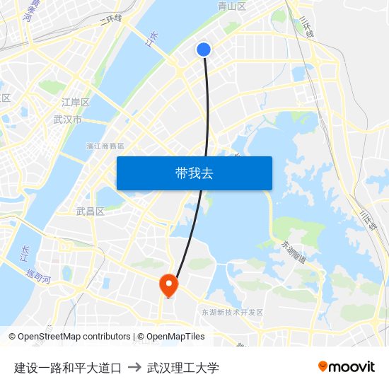 建设一路和平大道口 to 武汉理工大学 map