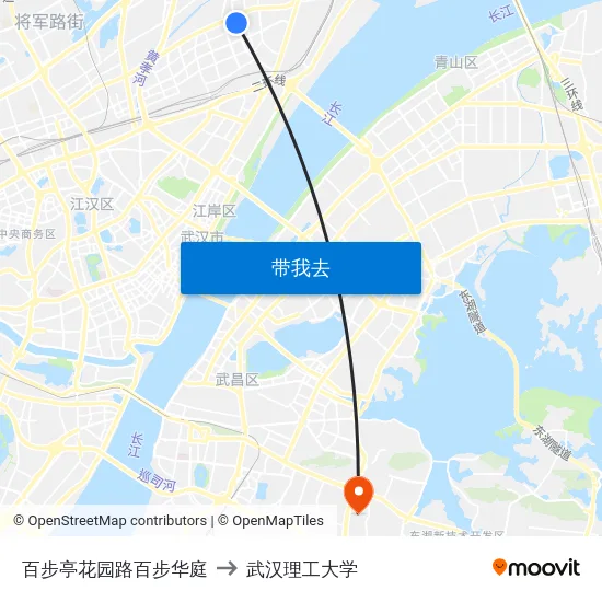 百步亭花园路百步华庭 to 武汉理工大学 map