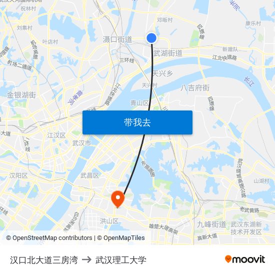 汉口北大道三房湾 to 武汉理工大学 map