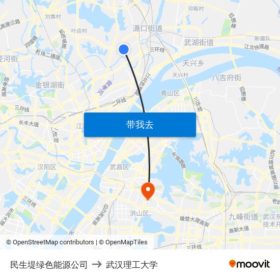 民生堤绿色能源公司 to 武汉理工大学 map