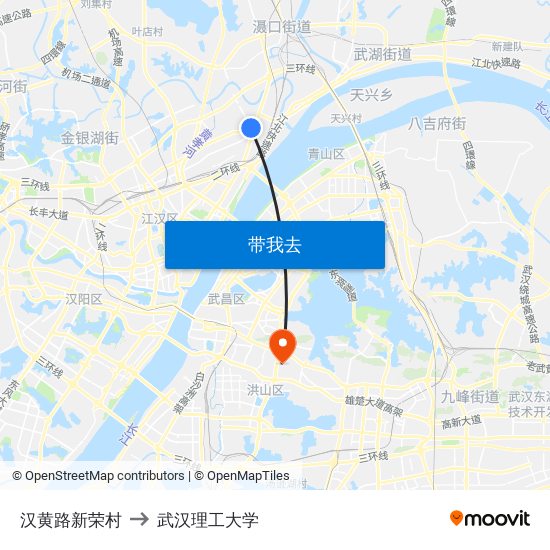 汉黄路新荣村 to 武汉理工大学 map