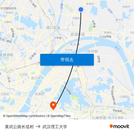 黄武公路长堤村 to 武汉理工大学 map