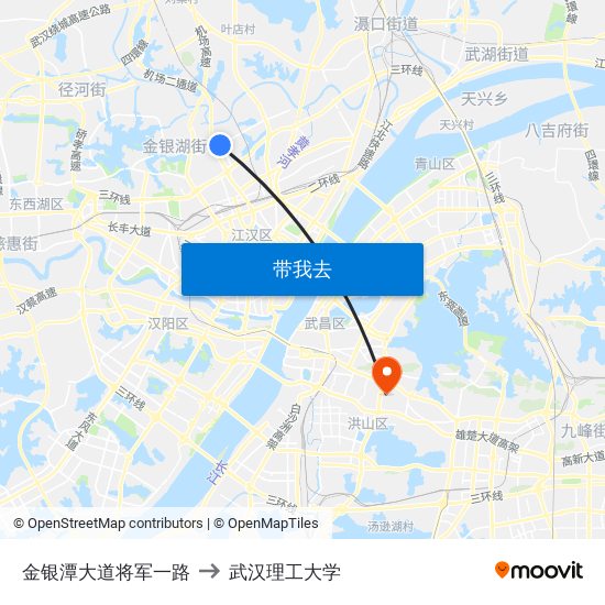 金银潭大道将军一路 to 武汉理工大学 map