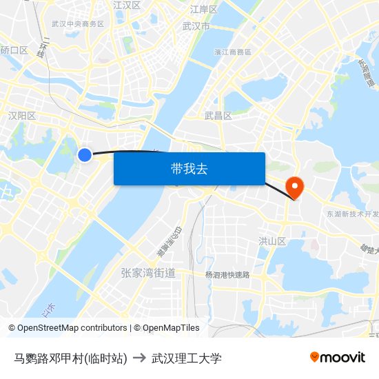 马鹦路邓甲村(临时站) to 武汉理工大学 map