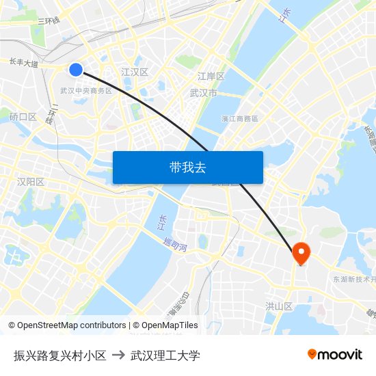 振兴路复兴村小区 to 武汉理工大学 map