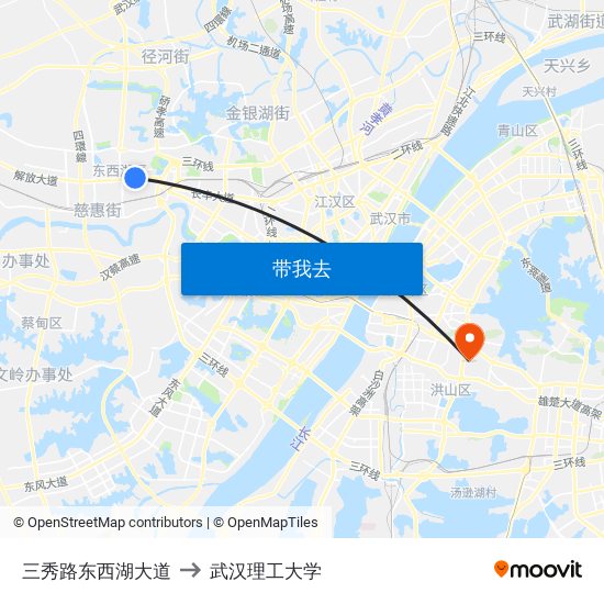 三秀路东西湖大道 to 武汉理工大学 map