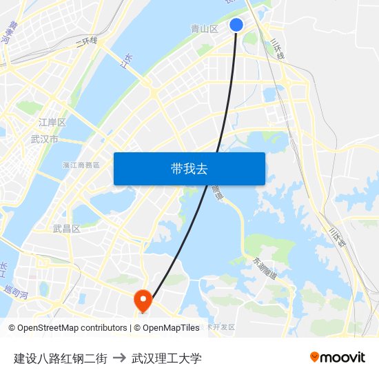 建设八路红钢二街 to 武汉理工大学 map