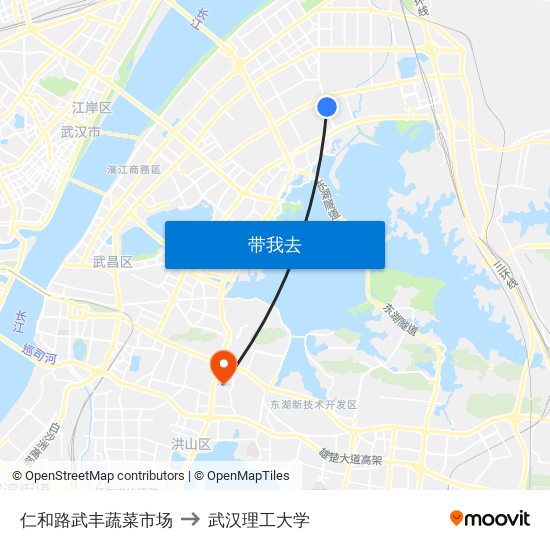 仁和路武丰蔬菜市场 to 武汉理工大学 map