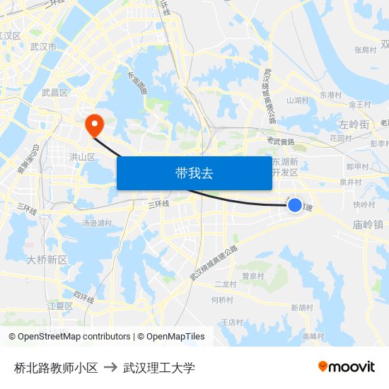 桥北路教师小区 to 武汉理工大学 map