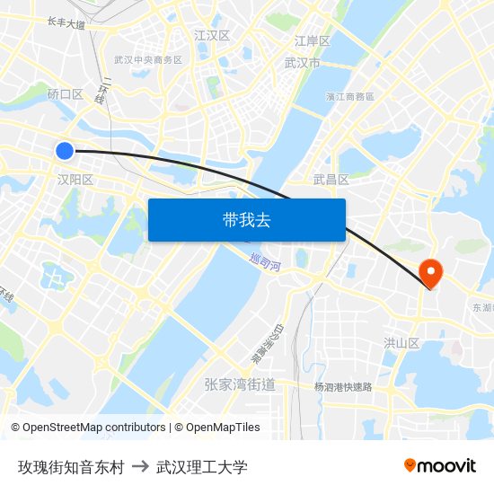 玫瑰街知音东村 to 武汉理工大学 map