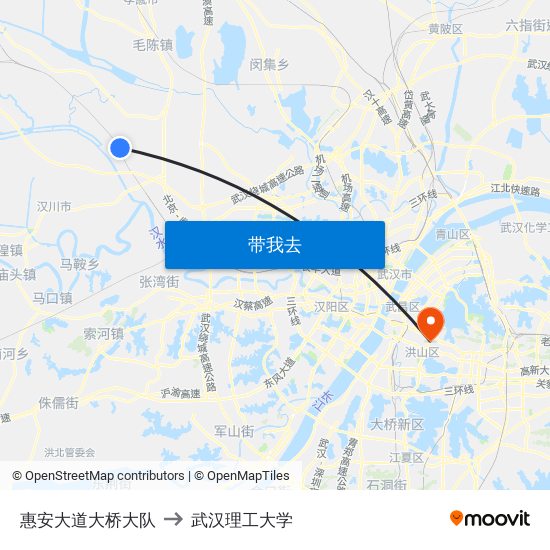 惠安大道大桥大队 to 武汉理工大学 map