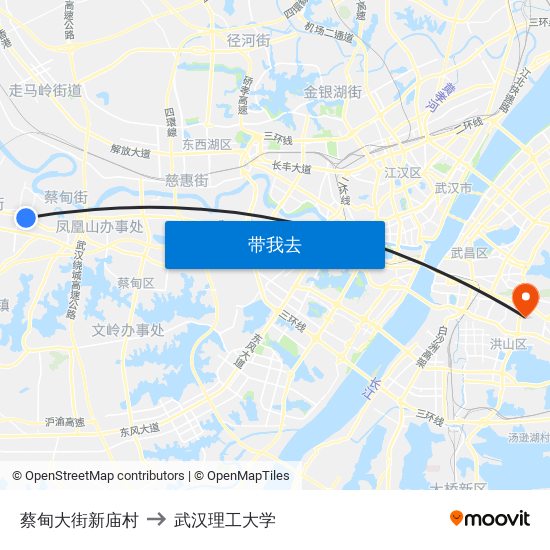 蔡甸大街新庙村 to 武汉理工大学 map
