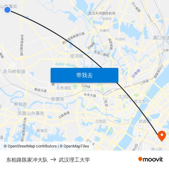 东柏路陈家冲大队 to 武汉理工大学 map