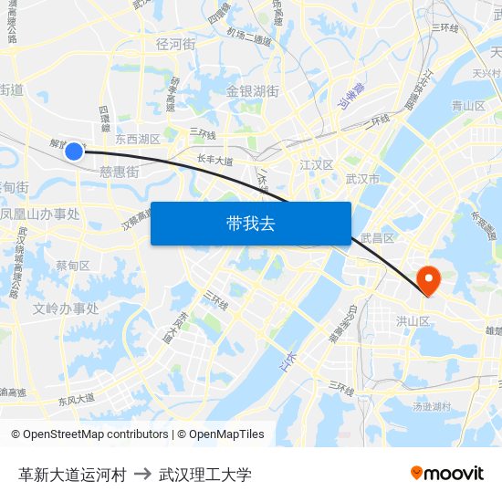革新大道运河村 to 武汉理工大学 map