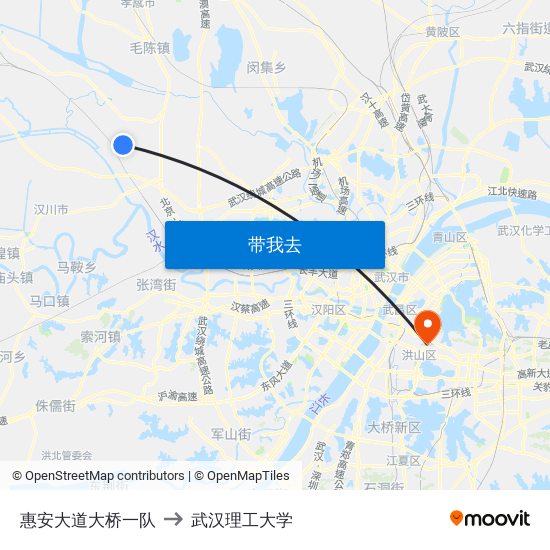 惠安大道大桥一队 to 武汉理工大学 map