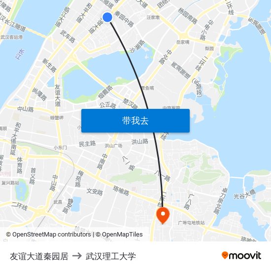 友谊大道秦园居 to 武汉理工大学 map