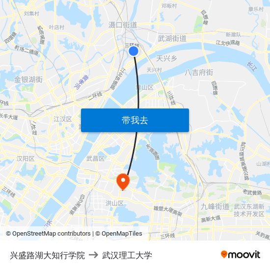 兴盛路湖大知行学院 to 武汉理工大学 map