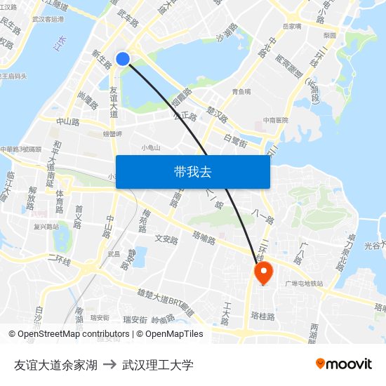 友谊大道余家湖 to 武汉理工大学 map