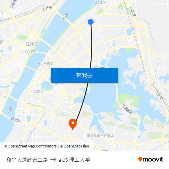 和平大道建设二路 to 武汉理工大学 map