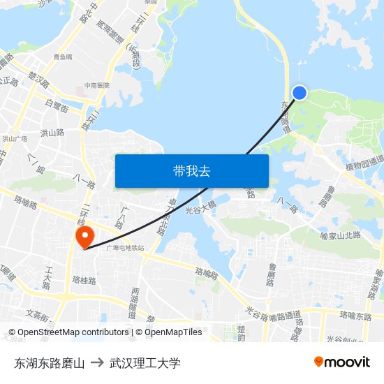 东湖东路磨山 to 武汉理工大学 map