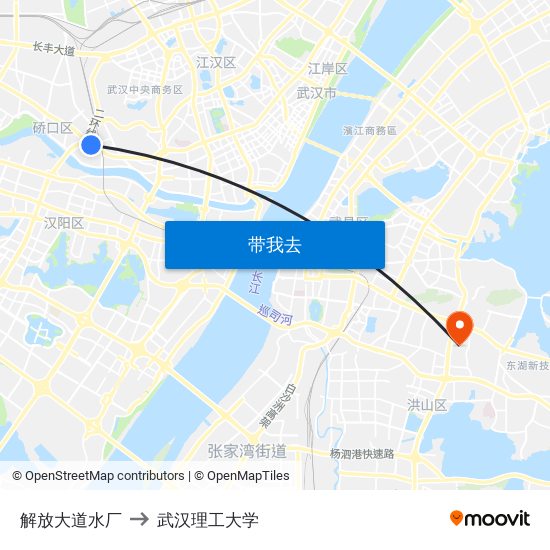 解放大道水厂 to 武汉理工大学 map