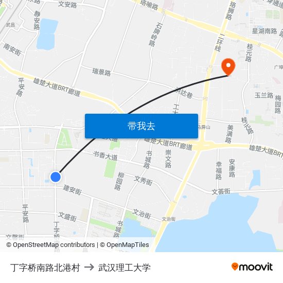丁字桥南路北港村 to 武汉理工大学 map