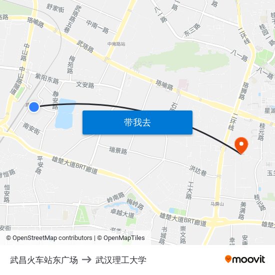 武昌火车站东广场 to 武汉理工大学 map