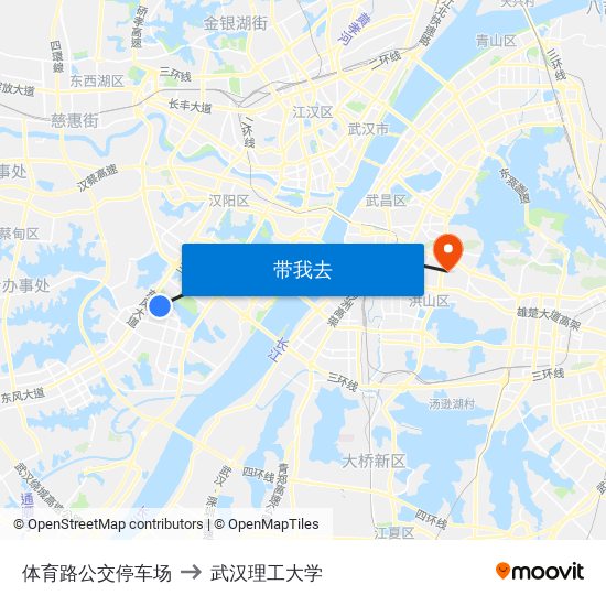 体育路公交停车场 to 武汉理工大学 map