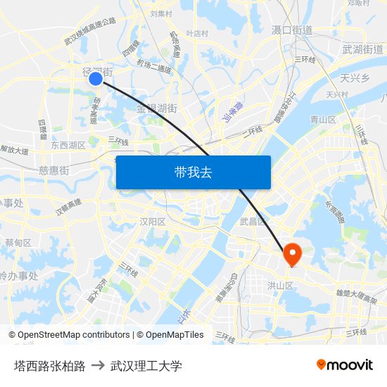 塔西路张柏路 to 武汉理工大学 map