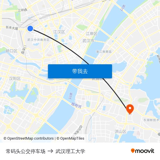 常码头公交停车场 to 武汉理工大学 map
