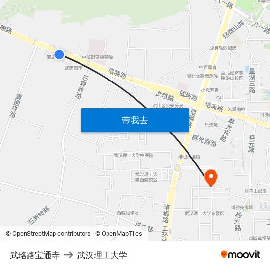 武珞路宝通寺 to 武汉理工大学 map