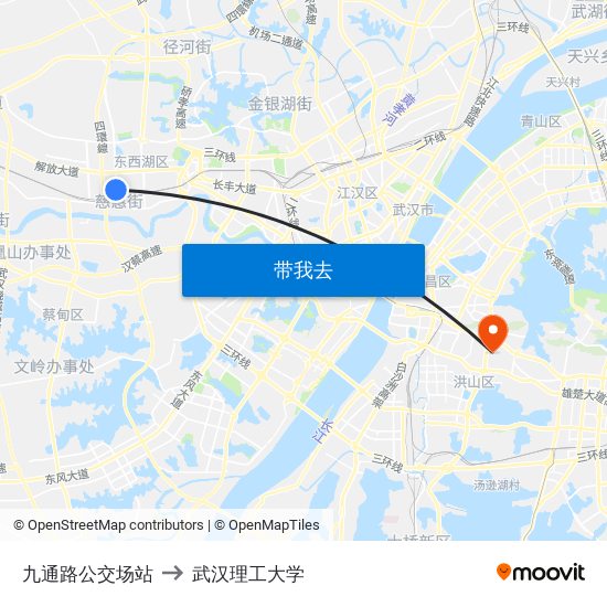 九通路公交场站 to 武汉理工大学 map