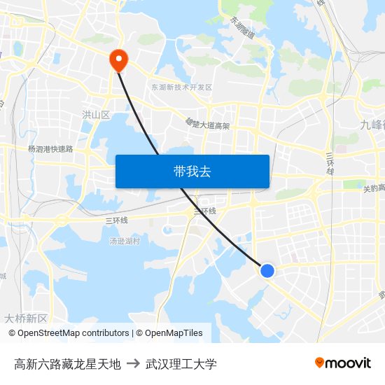 高新六路藏龙星天地 to 武汉理工大学 map