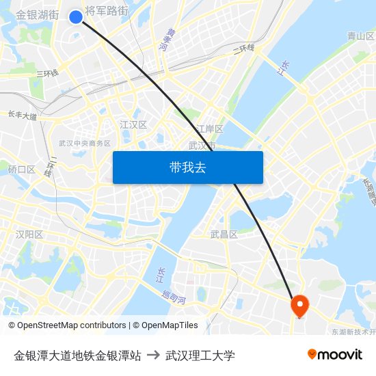 金银潭大道地铁金银潭站 to 武汉理工大学 map