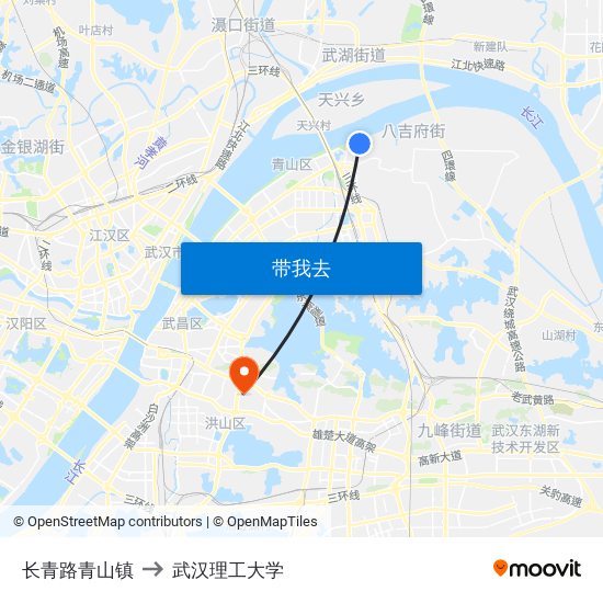 长青路青山镇 to 武汉理工大学 map