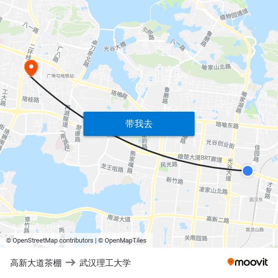 高新大道茶棚 to 武汉理工大学 map